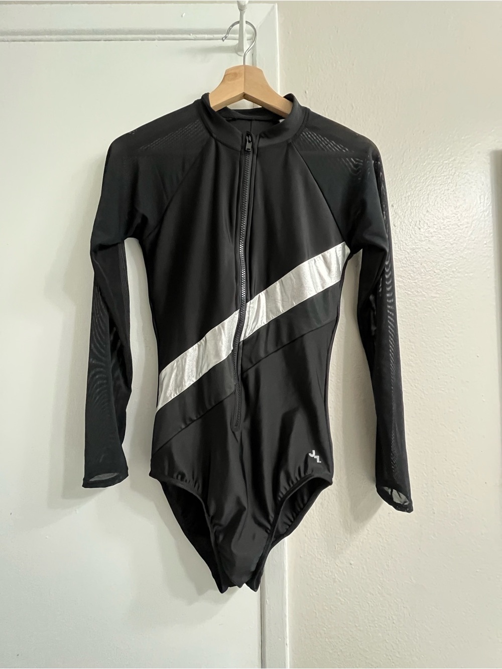 JoyLab Black One-Piece Swimsuit with White Diagonal Stripe